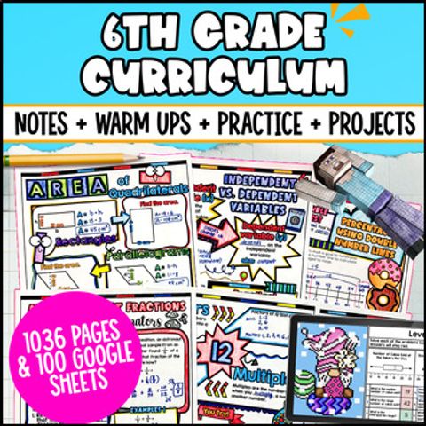 Thumbnail for 6th Grade Math Curriculum CCSS Notes, Warm Ups, Pixel Art, Worksheets, Projects