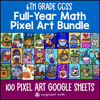 Thumbnail for 6th Grade Math Full-Year Digital Pixel Art BUNDLE | Google Sheets | Sub Plans