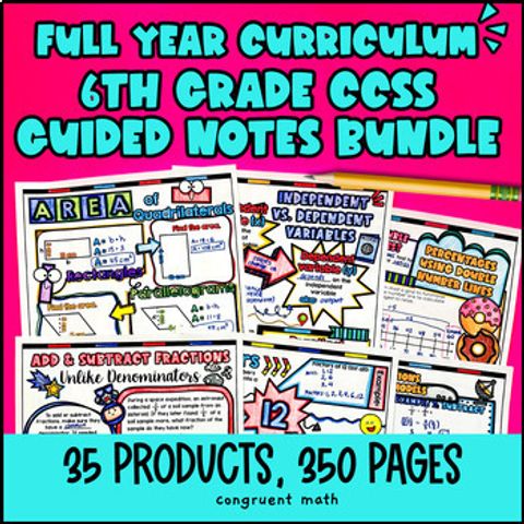 Thumbnail for 6th Grade Math Full-Year Guided Notes Back to School CCSS Lessons with Doodles