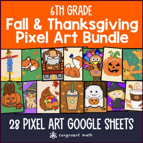 Thumbnail for 6th Grade Math Thanksgiving Digital Pixel Art Bundle | Fall Math CCSS TEKS