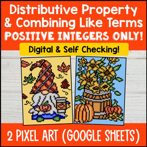 Thumbnail for [Fall] Distributive Property & Combining Like Terms Digital Pixel Art Positive