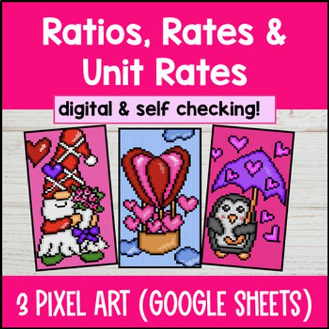 Thumbnail for Ratios, Rates, and Unit Rates Digital Pixel Art | Ratio Tables Equivalent Ratios