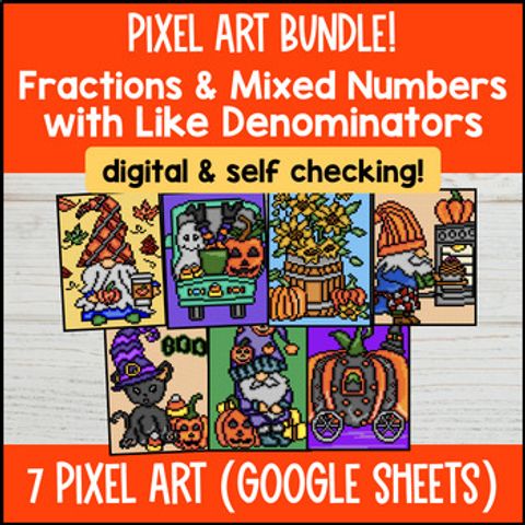 Thumbnail for Adding Subtracting Multiplying Fractions w Like Denominators Halloween Pixel Art