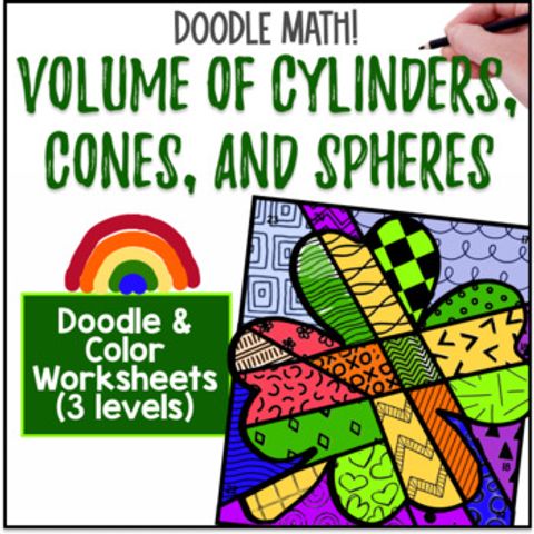 Thumbnail for Volume of Cylinders Cones Spheres | Doodle & Color by Number Worksheets | Spring