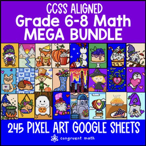 Thumbnail for 6th-8th Grade Math Full Year Digital Pixel Art BUNDLE | Google Sheets Sub Plans