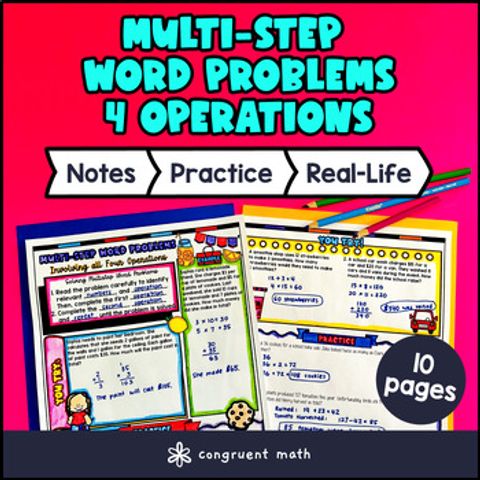 Thumbnail for Multistep Word Problems 4 Operations Guided Notes w/ Doodles 4th Grade CCSS TEKS