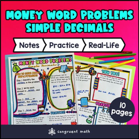Thumbnail for Money Word Problems & Decimals 4th Grade Guided Notes with Doodles 4.MD.A.2