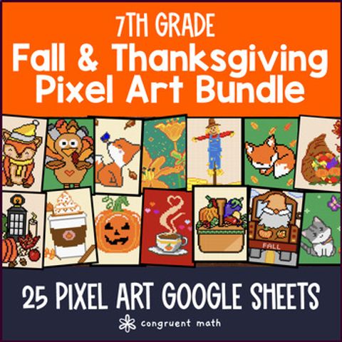 Thumbnail for 7th Grade Math Thanksgiving Math Digital Pixel Art Bundle | Fall Math CCSS TEKS