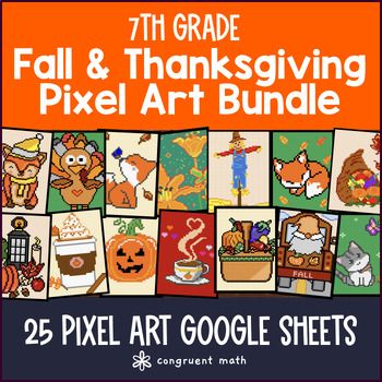 Thumbnail for 7th Grade Math Thanksgiving Math Digital Pixel Art Bundle | Fall Math CCSS TEKS