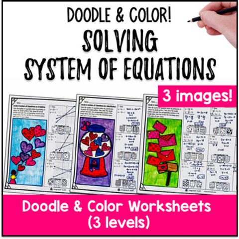Thumbnail for System of Equations Graphing Substitution Elimination Doodle Color by Number WS