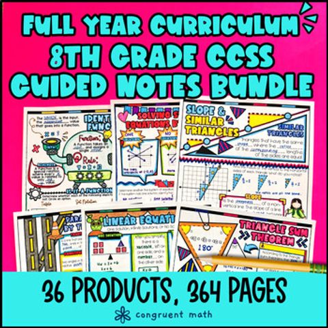 Thumbnail for 8th Grade Math Full-Year Guided Notes Back to School CCSS Lesson with Doodles