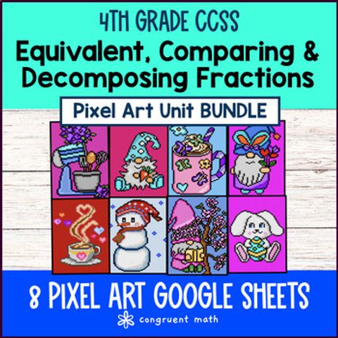 Thumbnail for Equivalent Fractions Comparing Decomposing Fractions Pixel Art 4th Grade Bundle