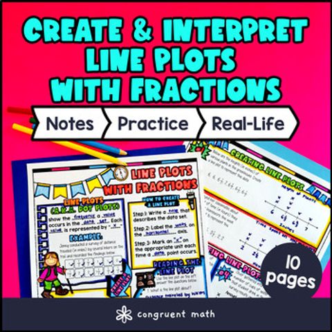 Thumbnail for Line Plots with Fractions Guided Notes with Doodles | 4th 5th Grade Measurement