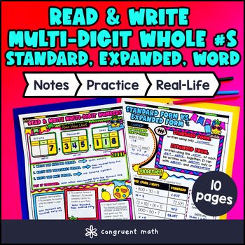Read & Write Numbers in Standard Form Expanded Form Word Guided Notes w/ Doodles