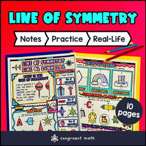 Thumbnail for Line of Symmetry 4th Grade Guided Notes w Doodles Worksheets 4.G.A.3 Symmetrical
