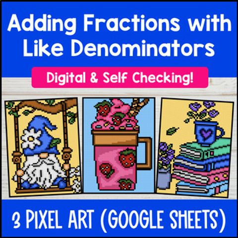 Thumbnail for Adding Fractions with Like Denominators Digital Pixel Art Visual Models 4.NF.B.3