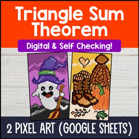 Thumbnail for Triangle Sum Theorem Digital Pixel Art | Angle Sum | Halloween Math
