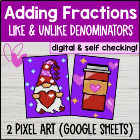 Thumbnail for Adding Fractions Digital Pixel Art with Like & Unlike Denominators Same Whole