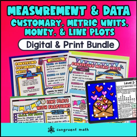 Thumbnail for Customary and Metric Conversions Line Plots Guided Notes Pixel Art 4th Grade