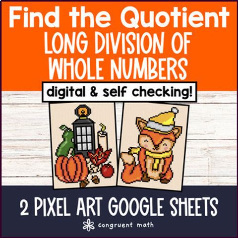 Thumbnail for Long Division of Whole Numbers Digital Pixel Art Quotient Dividend Divisor