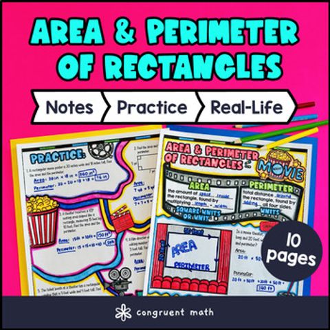 Thumbnail for Area and Perimeter of Rectangles Word Problems 4th Grade Guided Notes w Doodles