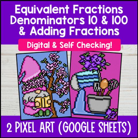 Thumbnail for Equivalent Fractions & Adding Fractions Digital Pixel Art Denominators 10 & 100