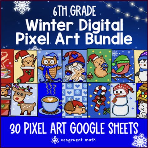 Thumbnail for [Winter Math] 6th Grade Digital Pixel Art BUNDLE | Winter Math Activities