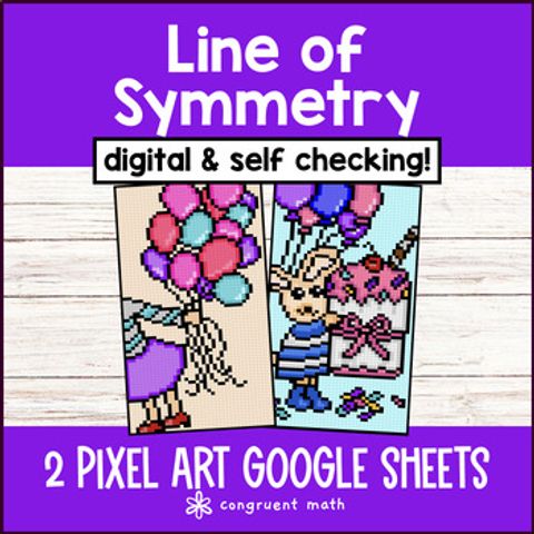 Thumbnail for Line of Symmetry 4th Grade Digital Pixel Art Geometry Google Sheets CCSS TEKS