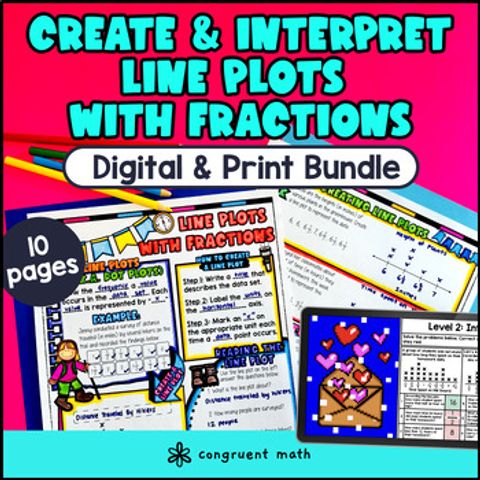 Thumbnail for Line Plots with Fractions Guided Notes & Pixel Art | 5th Grade 4th Grade CCSS