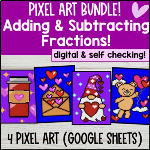 Thumbnail for Adding and Subtracting Fractions Like & Unlike Denominators Digital Pixel Art