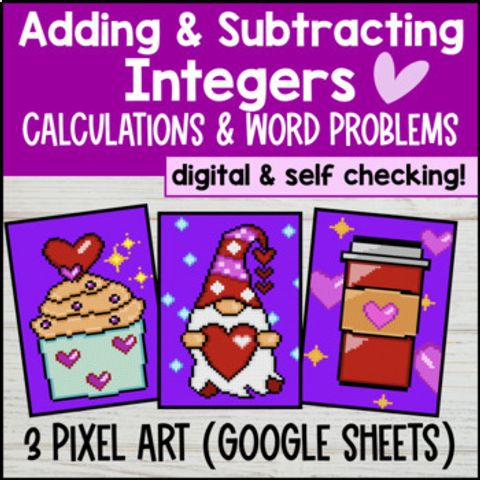 Thumbnail for Adding and Subtracting Integers Digital Pixel Art Word Problems Google Sheets