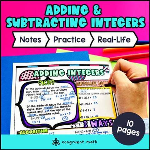 Thumbnail for Adding and Subtracting Integers Guided Notes & Doodles | Counters, Number Line