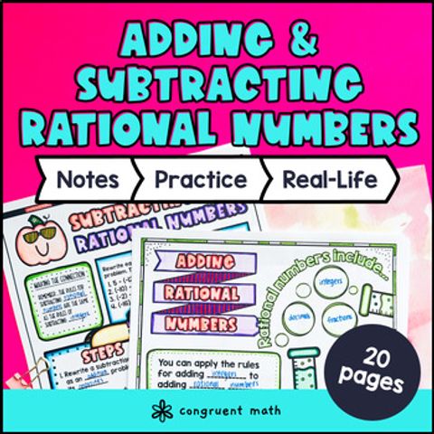 Thumbnail for Adding and Subtracting Rational Numbers Fractions, Decimals Guided Notes BUNDLE