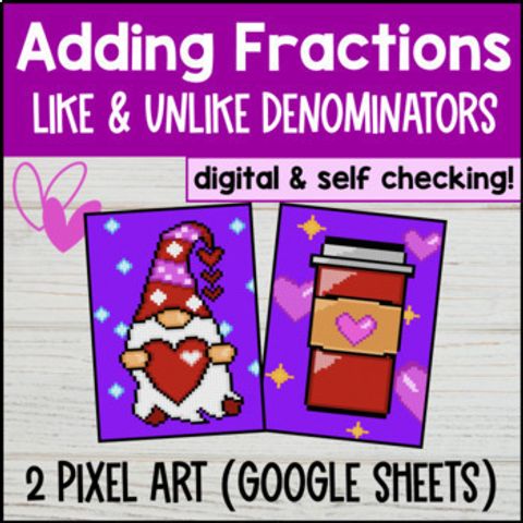 Thumbnail for Adding Fractions Digital Pixel Art Like & Unlike Denominators Google Sheets