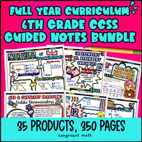 Thumbnail for 6th Grade Math Full-Year Guided Notes Back to School CCSS Lessons with Doodles