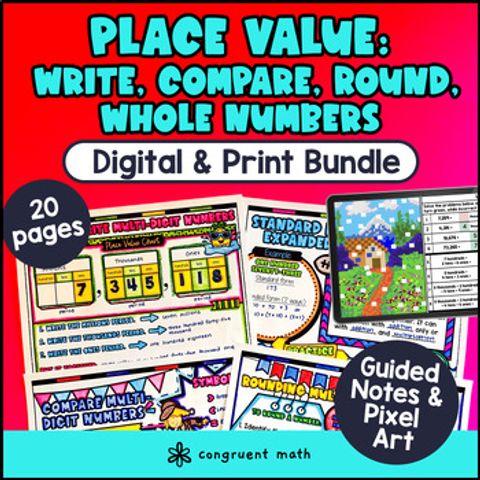 Thumbnail for Place Value 4th Grade Write Compare Round Whole Number Guided Notes & Pixel Art