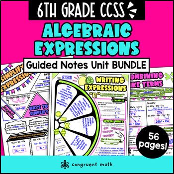 Algebraic Expressions Guided Notes BUNDLE | 6th Grade CCSS | Combine Like Terms