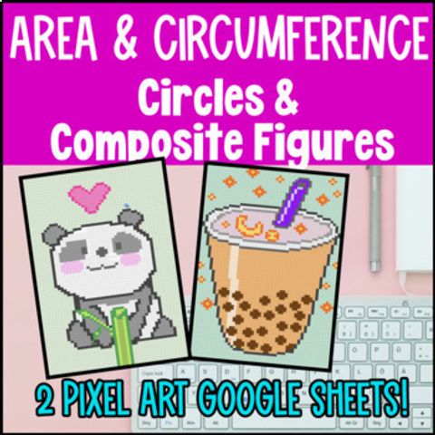 Thumbnail for Area and Circumference of Circles Digital Pixel Art | Composite Figures