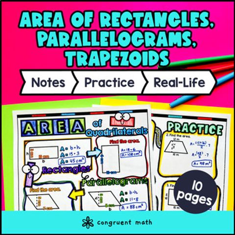 Thumbnail for Area of Parallelograms, Trapezoids, Rectangles Guided Notes Doodles | Worksheet