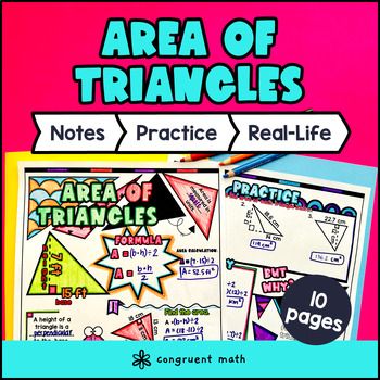 Area of Triangles Guided Notes with Doodles Sketch Notes Color by Code Worksheet