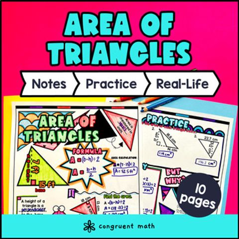 Thumbnail for Area of Triangles Guided Notes with Doodles Sketch Notes Color by Code Worksheet