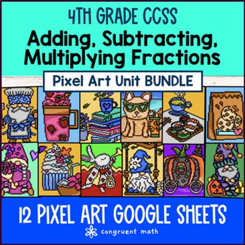Thumbnail for Fractions Operations with Like Denominators Pixel Art Unit BUNDLE | 4th Grade