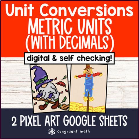 Thumbnail for Metric Unit Conversions with Decimals Fall Pixel Art | Lengths Widths Capacity