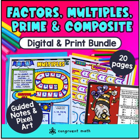 Thumbnail for Factors and Multiples Prime Composite Numbers Guided Notes & Pixel Art 4th Grade