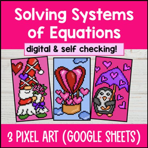 Thumbnail for System of Equations Substitution Graphing Elimination Pixel Art Linear Equations