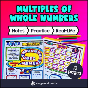 Multiples of Whole Numbers Guided Notes w/ Doodles Sketch Notes Lesson Grade 4