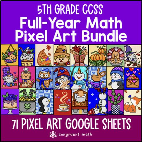 Thumbnail for 5th Grade Math Full Year Digital Pixel Art BUNDLE | Google Sheets | Sub Plans