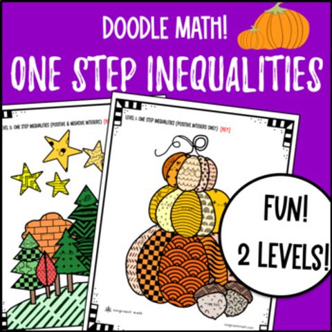 Thumbnail for Solving One Step Inequalities Doodle and Coloring Worksheets Color by Number