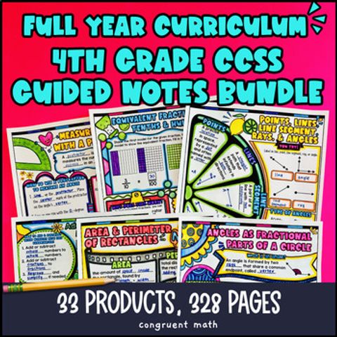 Thumbnail for 4th Grade Math Full-Year Guided Notes Back to School CCSS Lesson with Doodles