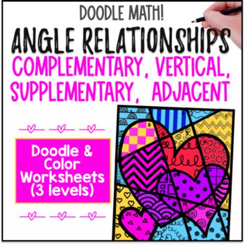 Thumbnail for Angle Relationships Complementary Supplementary Doodle & Color by Number WS